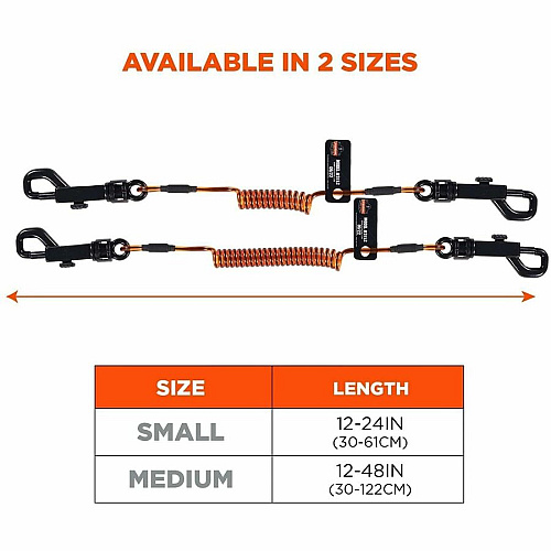 Ergodyne Squids 3152 Coil Lanyard 2 lb Load Capacity - Medium (M) - Hook Attachment - Black, Orange - 3 Pack (19262)
