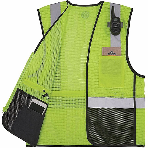 Ergodyne GloWear 8210Z Type R Economy Mesh Vest Recommended for: Construction, Transportation, Utility Crew, Survey Crew, Railway Worker, Baggage Handling, Emergency, Warehouse, Distribution - 6XL/7XL - Zipper Closure - 2 Pocket(s) - Polyester Mes (23020)