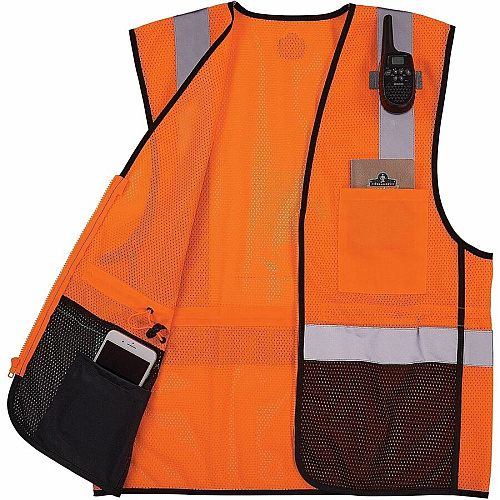 Ergodyne GloWear 8210Z Type R Economy Mesh Vest Recommended for: Construction, Transportation, Utility Crew, Survey Crew, Railway Worker, Baggage Handling, Emergency, Warehouse, Distribution - 6XL/7XL - Zipper Closure - 2 Pocket(s) - Polyester Mes (23030)