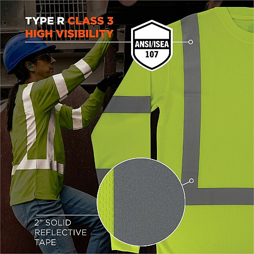 Ergodyne GloWear 8368 Essential Hi-Vis Long-Sleeve T-Shirt Extra Large (XL) Size - Unisex - Polyester, Fabric - Lime (22055)