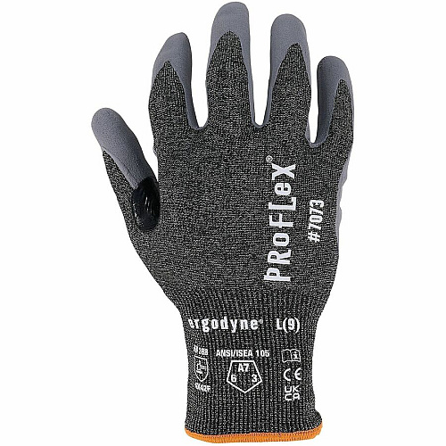 Ergodyne ProFlex 7073 Nitrile Coated Cut-Resistant Gloves Cut, Abrasion Protection - Sandy Nitrile Coating - 7 Size Number - Small Size - Unisex - Gray - Touchscreen Capable - Cut Resistant, Abrasion Resistant, Breathable, Lightweight, Flexible, P (10502)