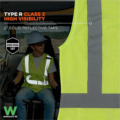 Ergodyne GloWear 8210ZW-S Womens Hi-Vis Safety Vest Recommended for: Construction, Transportation - Small - Zipper Closure - 2 Pocket(s) - Polyester Mesh - Lime - High Visibility, Zipper Closure, Reflective, Comfortable, Long Lasting, Interior Poc (22422)