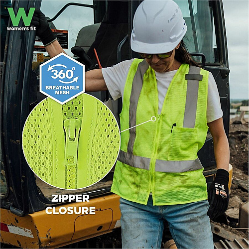 Ergodyne GloWear 8210ZW-S Womens Hi-Vis Safety Vest Recommended for: Construction, Transportation - Small - Zipper Closure - 2 Pocket(s) - Polyester Mesh - Lime - High Visibility, Zipper Closure, Reflective, Comfortable, Long Lasting, Interior Poc (22422)
