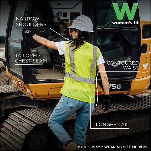 Ergodyne GloWear 8215BAW-S Womens Mesh Hi-Vis Safety Vest Recommended for: Construction, Baggage Handling - Extra Large - Hook & Loop Closure - 1 Pocket(s) - Polyester Mesh - Lime - High Visibility, Hook & Loop, Reflective, Comfortable, Hook & Loo (22445)