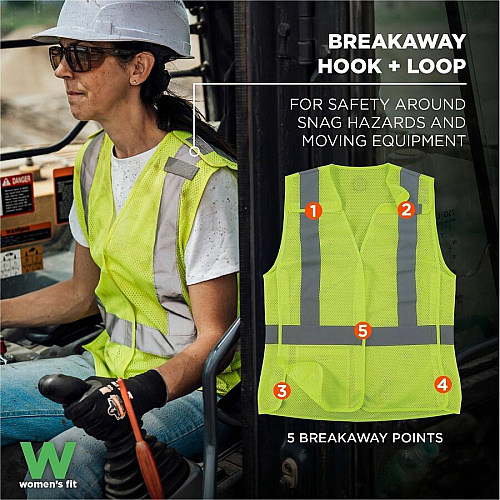Ergodyne GloWear 8215BAW-S Womens Mesh Hi-Vis Safety Vest Recommended for: Construction, Baggage Handling - Extra Large - Hook & Loop Closure - 1 Pocket(s) - Polyester Mesh - Lime - High Visibility, Hook & Loop, Reflective, Comfortable, Hook & Loo (22445)