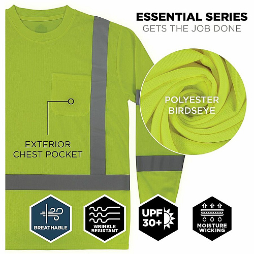 Ergodyne GloWear 8368 Essential Hi-Vis Long-Sleeve T-Shirt 2XL Size - Unisex - Polyester, Fabric - Lime (22056)