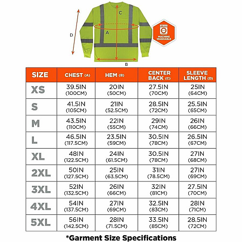 Ergodyne GloWear 8368 Essential Hi-Vis Long-Sleeve T-Shirt 2XL Size - Unisex - Polyester, Fabric - Lime (22056)