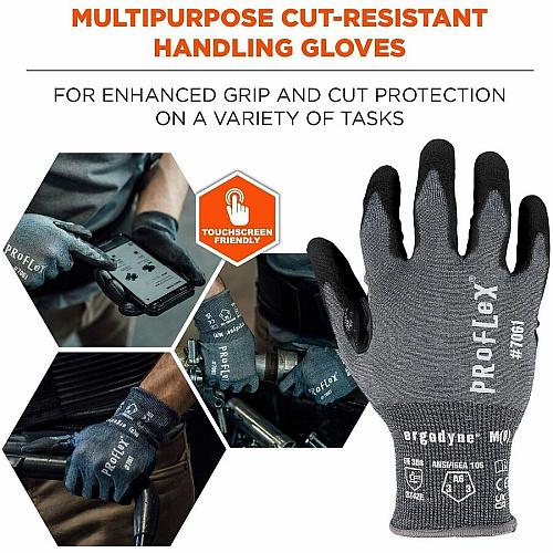 Ergodyne ProFlex 7061 PU Coated Cut-Resistant Gloves Cut, Abrasion, Hand Protection - Polyurethane Coating - 7 Size Number - Small Size - Polyurethane - Blue - Touchscreen Capable - Reinforced Thumb Saddle, Machine Washable, Slash Resistant, Cut R (10322)