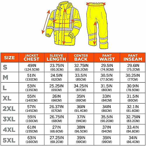 Ergodyne GloWear 8376K Hi-Vis Rain Suit Kits Recommended for: Construction, Utility, Emergency, Airline Crew, Railway Worker, Survey Crew - 5XL - Wind, Water, Rain Protection - Snap/Zipper Closure - 3 Pocket(s) - Polyester, Mesh, 150D Oxford Polye (25439)