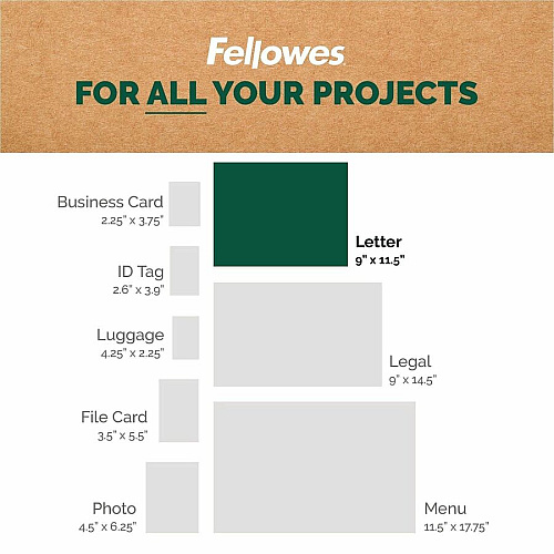 Fellowes Sustainable Laminating Sheets Sheet Size Supported: Letter 8.50" Width x 11" Length - Laminating Pouch/Sheet Size: 3 mil Thickness - for Laminator - Dry Erase Friendly, Photo-safe, Water Resistant, Bubble-free - Clear (100145862)