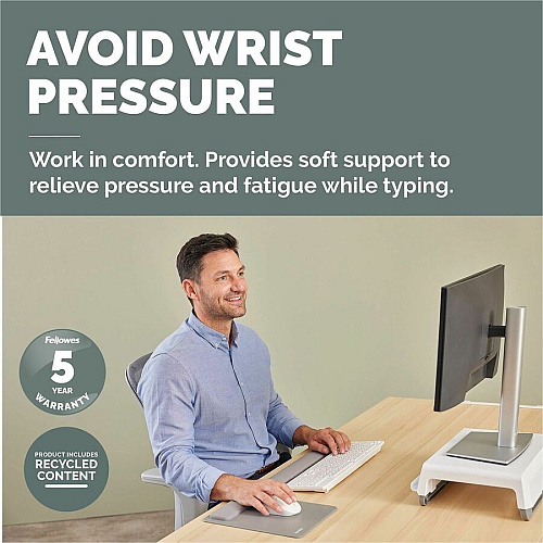 Fellowes Breyta Keyboard Wrist Rest - Grey 0.68" Height x 2.36" Width x 18.50" Depth - Gray - Dust Resistant - Keyboard - Retail (100145416)