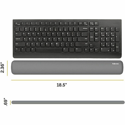Fellowes Breyta Keyboard Wrist Rest - Grey 0.68" Height x 2.36" Width x 18.50" Depth - Gray - Dust Resistant - Keyboard - Retail (100145416)