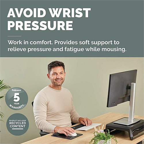 Fellowes Breyta Mousepad Wrist Rest - Black 0.68" Height x 7.87" Width x 9.44" Depth - Black - Dust Resistant - Mouse - Retail (100145418)