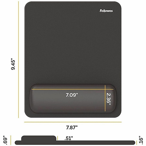 Fellowes Breyta Mousepad Wrist Rest - Black 0.68" Height x 7.87" Width x 9.44" Depth - Black - Dust Resistant - Mouse - Retail (100145418)