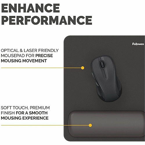 Fellowes Breyta Mousepad Wrist Rest - Black 0.68" Height x 7.87" Width x 9.44" Depth - Black - Dust Resistant - Mouse - Retail (100145418)