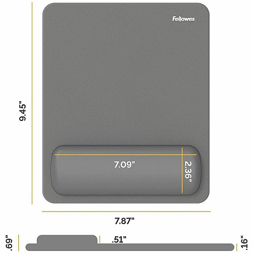 Fellowes Breyta Mousepad Wrist Rest - Gray 0.68" Height x 7.87" Width x 9.44" Depth - Gray - Dust Resistant - Mouse - Retail (100145420)
