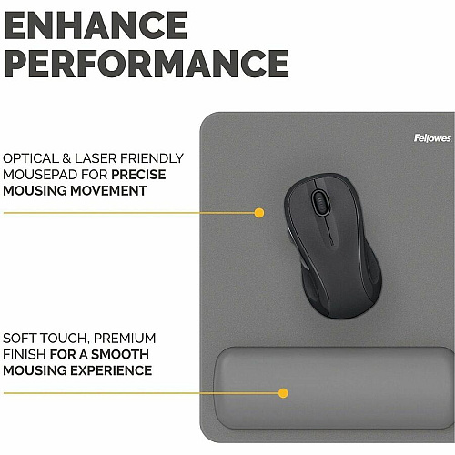 Fellowes Breyta Mousepad Wrist Rest - Gray 0.68" Height x 7.87" Width x 9.44" Depth - Gray - Dust Resistant - Mouse - Retail (100145420)