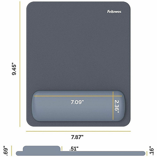 Fellowes Breyta Mousepad Wrist Rest - Blue 0.68" Height x 7.87" Width x 9.44" Depth - Blue - Dust Resistant - Mouse - Retail (100145421)
