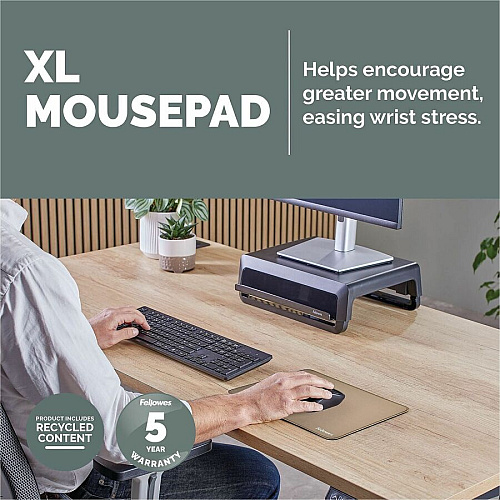 Fellowes Breyta XL Mousepad - Sand 0.09" Height x 11.02" Width x 8.26" Depth - Sand - Rubber, Polyester - Anti-slip, Fray Resistant, Dust Resistant, Spill Resistant - Extra Large - Mouse - Retail - 1 / Pack (100145442)