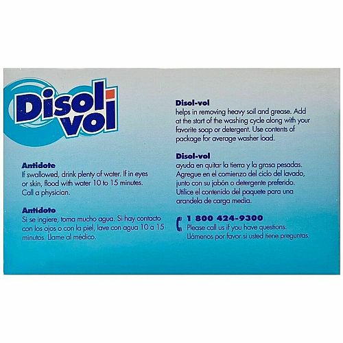 Disol-Vol Single-Use Powder Laundry Detergent Booster For Multipurpose - Powder - 320 oz (20 lb) - 1 Loads - Recommended For: Grease Remover, Oil Remover, Stain Remover, Dirt Remover, Grime Remover, Soil Remover - Blue - 100 Box (122695)