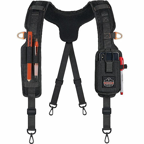 Ergodyne Arsenal 5566 Tool Belt Suspenders - Tool Tethering Attachment Point Adjustable - 5.07 lb Load Capacity - Extra Large (XL)/Extra Extra Large (XXL) - Clip Attachment - Black - Polyester - 1 / Each (13566)