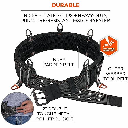 Ergodyne Arsenal 5556 3-Inch Padded Tool Belt - Tool Tethering Attachment Point Adjustable - 5.07 lb Load Capacity - Extra Small (XS)/Small (S) - Buckle Attachment - Black - Polyester - 1 / Each (13670)