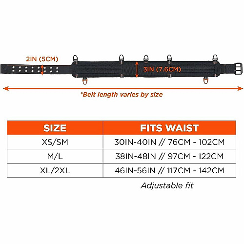 Ergodyne Arsenal 5556 3-Inch Padded Tool Belt - Tool Tethering Attachment Point Adjustable - 5.07 lb Load Capacity - Extra Small (XS)/Small (S) - Buckle Attachment - Black - Polyester - 1 / Each (13670)