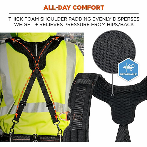 Ergodyne Arsenal 5566 Tool Belt Suspenders - Tool Tethering Attachment Point Adjustable - 5.07 lb Load Capacity - Extra Small (XS)/Large (L) - Clip Attachment - Black - Polyester - 1 / Each (13564)