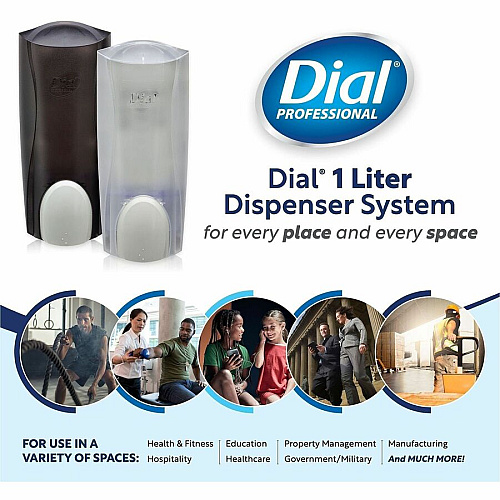 Dial Professional Liter Dispenser Manual - 1.29 quart Capacity - Adjustable, Locking Mechanism, Vandal Resistant, Push Button, Easy to Use - Smoke (03922CT)