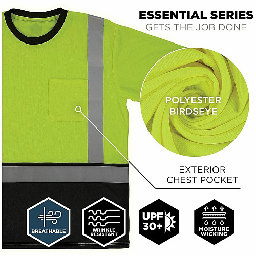 Ergodyne GloWear 8286BK Essential Hi-Vis T-Shirt Large Size - Unisex - Polyester, Fabric - Lime, Black (22164)