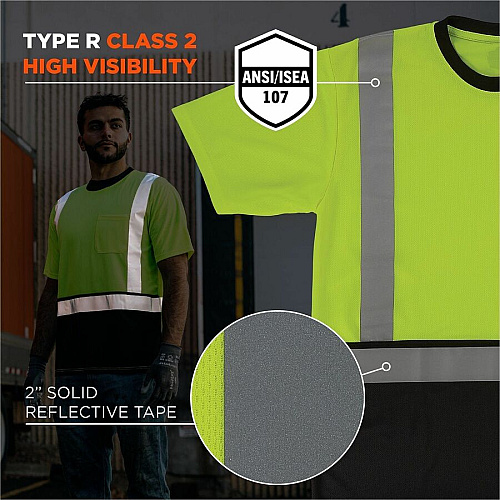 Ergodyne GloWear 8286BK Essential Hi-Vis T-Shirt Extra Small (XS) Size - Unisex - Polyester, Fabric - Lime, Black (22161)