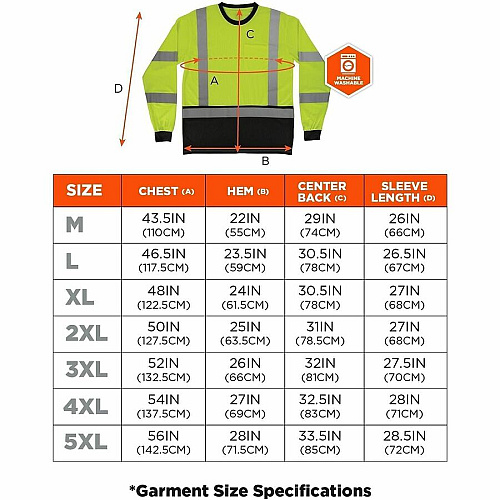 Ergodyne GloWear 8369BK Essential Hi-Vis Long Sleeve T-Shirt Large Size - Unisex - Polyester, Fabric - Black, Lime (22204)
