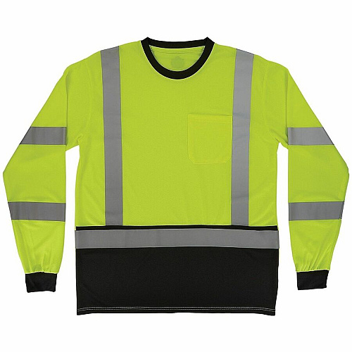 Ergodyne GloWear 8369BK Essential Hi-Vis Long Sleeve T-Shirt Large Size - Unisex - Polyester, Fabric - Black, Lime (22204)