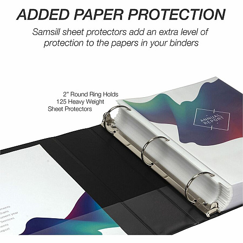 Samsill Light-Duty 3-Ring Binders 2" Binder Capacity - Letter - 8 1/2" x 11" Sheet Size - 425 Sheet Capacity - 3 Ring - Fastener: Round Ring - Pocket: 2, Internal - Fiberboard - Black - Recycled - Clear Overlay, Pocket, Lay Flat, PVC-free, Clea (MP128560)