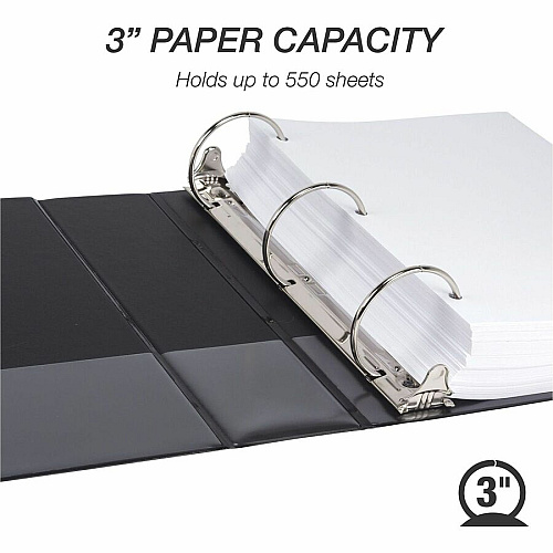Samsill Light-Duty 3-Ring Binders 3" Binder Capacity - Letter - 8 1/2" x 11" Sheet Size - 550 Sheet Capacity - 3 Ring - Fastener: Round Ring - Pocket: 2, Internal - Fiberboard - Black - Recycled - Clear Overlay, Pocket, Lay Flat, PVC-free, Clea (MP128580)