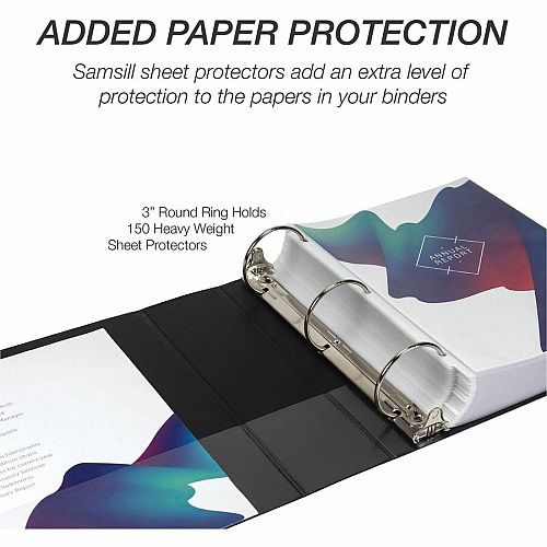 Samsill Light-Duty 3-Ring Binders 3" Binder Capacity - Letter - 8 1/2" x 11" Sheet Size - 550 Sheet Capacity - 3 Ring - Fastener: Round Ring - Pocket: 2, Internal - Fiberboard - Black - Recycled - Clear Overlay, Pocket, Lay Flat, PVC-free, Clea (MP128580)