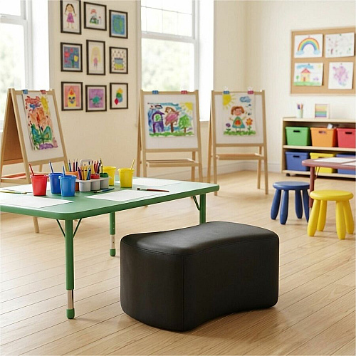 Learniture Shapes Series II Bowtie Modular Soft Seating Vinyl Seat Material - Engineered Wood Frame Material - Black Smooth Grain - Foam (LNT1016BKA)