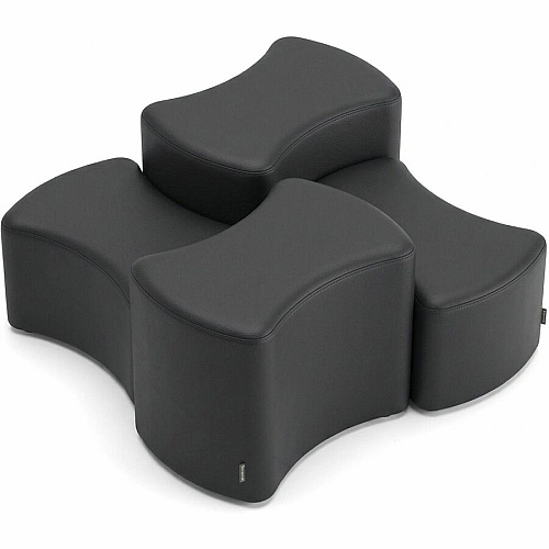 Learniture Shapes Series II Bowtie Modular Soft Seating Vinyl Seat Material - Engineered Wood Frame Material - Black Smooth Grain - Foam (LNT1016BKA)