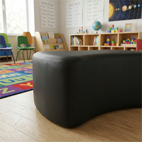 Learniture Shapes Series II Bowtie Modular Soft Seating Vinyl Seat Material - Engineered Wood Frame Material - Black Smooth Grain - Foam (LNT1016BKA)