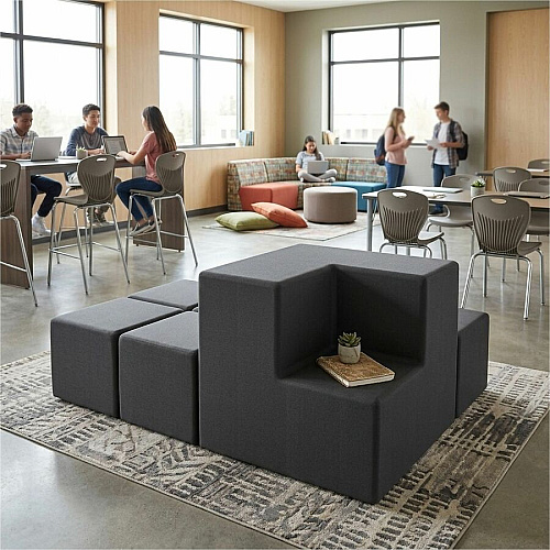 Learniture Shapes Series II 2-Tier Corner Soft Seating Foam, Vinyl Seat Material - Engineered Wood Frame Material - Black Smooth Grain - Rubber (LNTSS2ICBK)