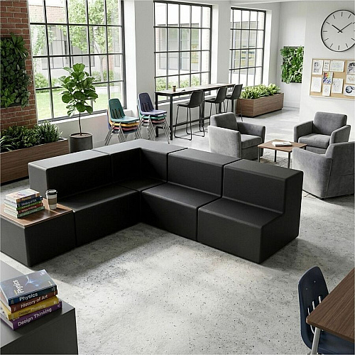 Learniture Shapes Series II 2-Tier Corner Soft Seating Foam, Vinyl Seat Material - Engineered Wood Frame Material - Black Smooth Grain - Rubber (LNTSS2ICBK)