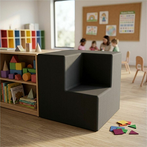 Learniture Shapes Series II 2-Tier Corner Soft Seating Foam, Vinyl Seat Material - Engineered Wood Frame Material - Black Smooth Grain - Rubber (LNTSS2ICBK)