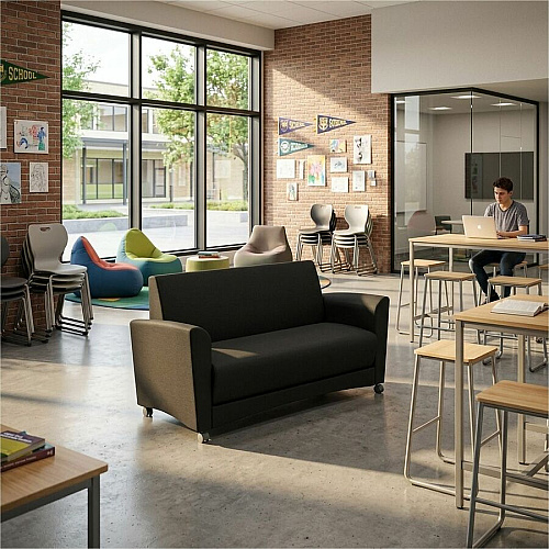 Learniture Shapes Series II Common Area Sofa 48.50" Seat Width - Wood Frame - 60" x 29" x 26" Overall Dimension - Foam Seat (LNT1700BK)