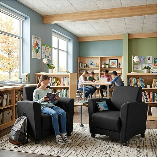 Learniture Shapes Series II Common Area Chair Foam, Vinyl, Polyurethane Seat Material - Wood Frame Material - Black Smooth Grain - Armrest (LNT1600BK)