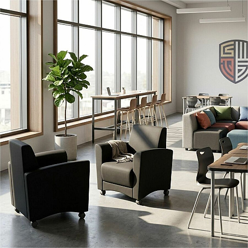 Learniture Shapes Series II Common Area Chair Foam, Vinyl, Polyurethane Seat Material - Wood Frame Material - Black Smooth Grain - Armrest (LNT1600BK)