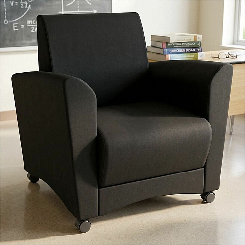 Learniture Shapes Series II Common Area Chair Foam, Vinyl, Polyurethane Seat Material - Wood Frame Material - Black Smooth Grain - Armrest (LNT1600BK)