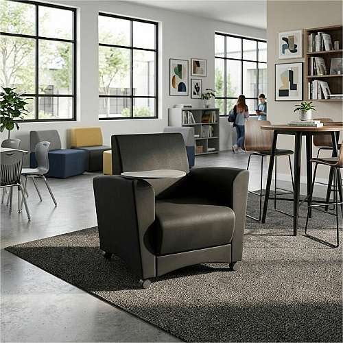 Learniture Shapes Series II Common Area Chair w/Tablet Arm Foam, Vinyl, Polyurethane Seat Material - Wood Frame Material - Black Smooth Grain - Armrest (LNT1601BKCS)