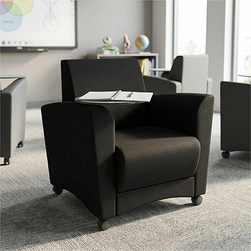 Learniture Shapes Series II Common Area Chair w/Tablet Arm Foam, Vinyl, Polyurethane Seat Material - Wood Frame Material - Black Smooth Grain - Armrest (LNT1601BKCS)
