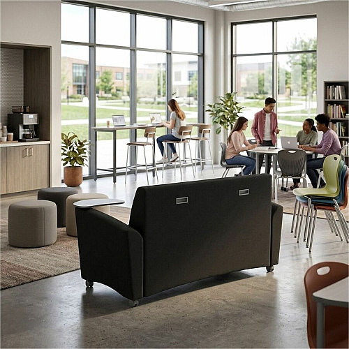 Learniture Common Area Sofa with Tablet Arms 48.50" Seat Width - Wood Frame - 63.3" x 29" x 33.3" Overall Dimension - Polyurethane, Foam Seat (LNT1701BKCS)