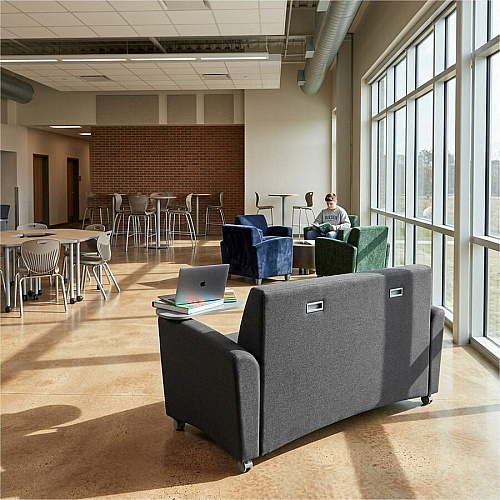 Learniture Common Area Sofa with Tablet Arms 48.50" Seat Width - Wood Frame - 63.3" x 29" x 33.3" Overall Dimension - Polyurethane, Foam Seat (LNT1701BKCS)